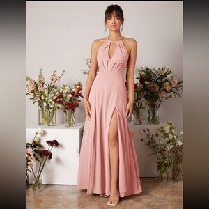 SHEIN Belle Keyhole Neckline Split Thigh Tie Backless Bridesmaid Dress